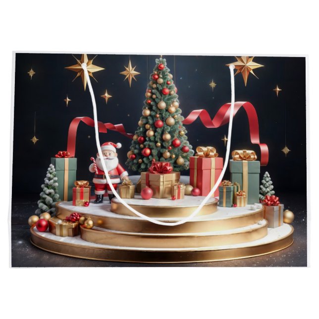 3D Christmas podium with Santa and Christmas tree Large Gift Bag (Back)