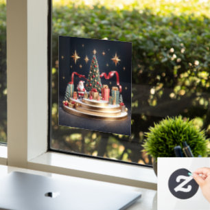 3D Christmas podium with Santa and Christmas tree Window Cling