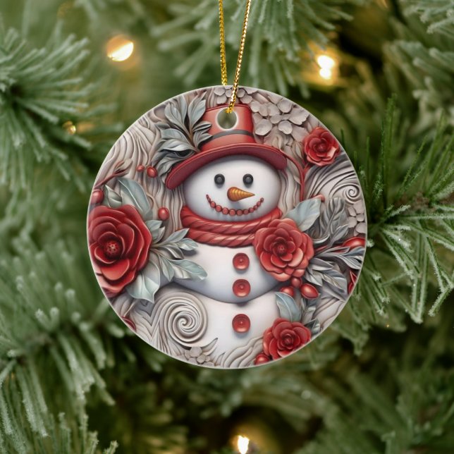 3D Christmas Snowman Ceramic Ornament (Tree)