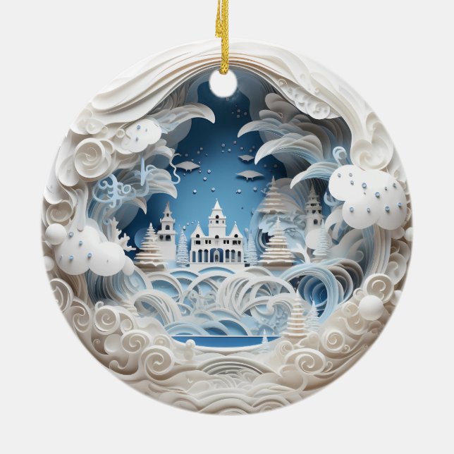 3D Christmas Winter Wonderland Ceramic Ornament (Back)