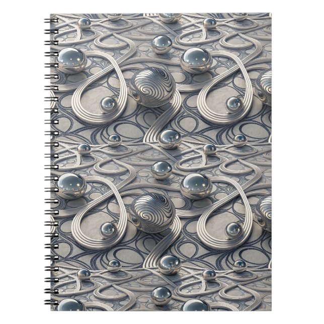 3D Chrome Spheres Abstract Futuristic Pattern Art Notebook (Front)