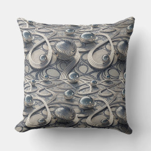 3D Chrome Spheres Abstract Futuristic Pattern Art Throw Pillow