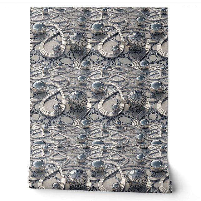 3D Chrome Spheres Abstract Futuristic Pattern Art Wallpaper (Unrolling)