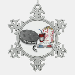 3D Cinema Snowflake Pewter Christmas Ornament