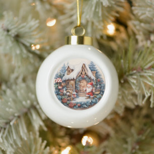 3D CLASSIC CHRISTMAS VINTAGE SANTA CLAUS CERAMIC BALL CHRISTMAS ORNAMENT