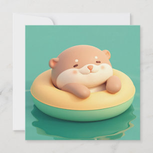 3D Clay Sea Otter Floating in Inner Tube Postcard