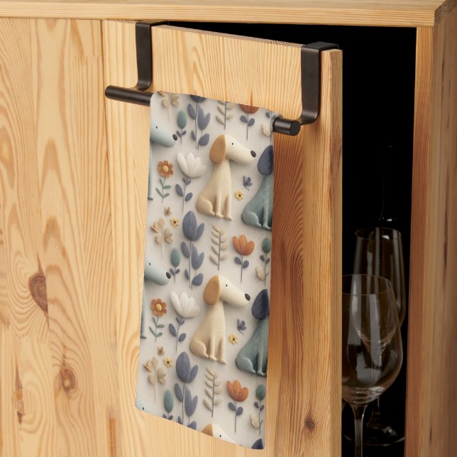 3D clay style seamless pattern with cute dogs Kitchen Towel (Thirds Fold)