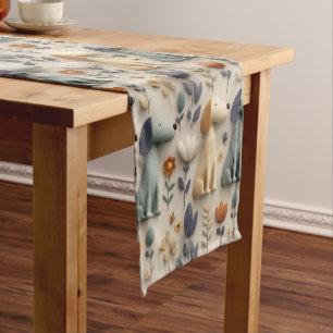 3D clay style seamless pattern with cute dogs Short Table Runner