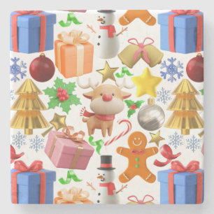 3D Colourful Christmas Ornaments pattern.01 Stone Coaster