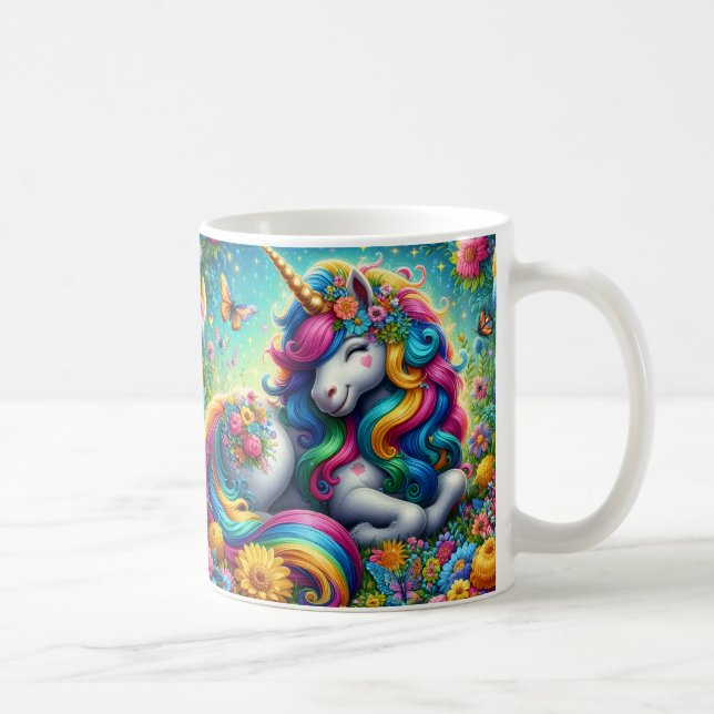 3D Colourful Floral Unicorn Coffee Mug (Right)