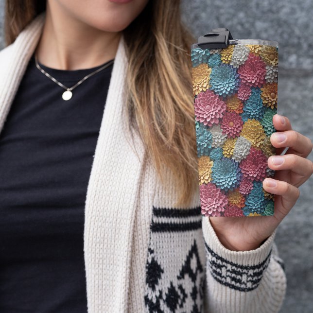 3D colourful Zinnia Floral Thermal Tumbler (3d colorful Zinnia flower tumbler)
