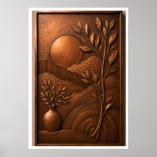 3D Copper Metal Tree Wall Art Poster