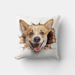 3D Corgi Cracked Hole Throw Pillow