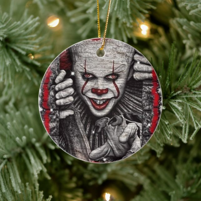3D Creepy Clown Christmas Ceramic Ornament (Tree)