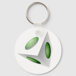 3D Cube Design with Green Globe Keychain