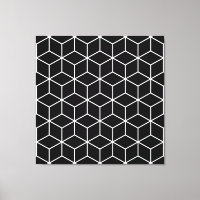 3D Cubes Geometric White Line on Black Lg Pattern