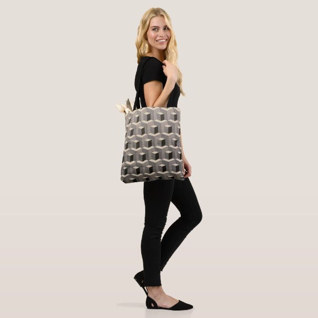 3D Cubes in Grayscale Pattern Tote Bag (On Model)