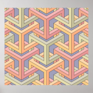 3D Cubes, Optical Illusion Pattern. Poster