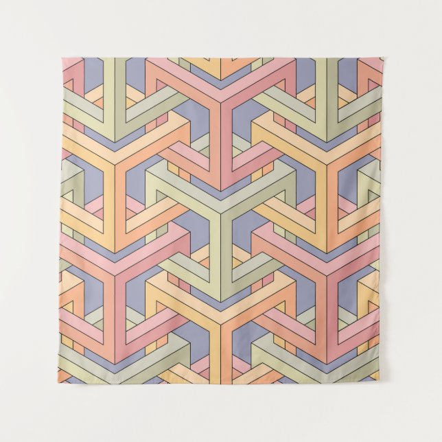 3D Cubes, Optical Illusion Pattern. Tapestry (Front)