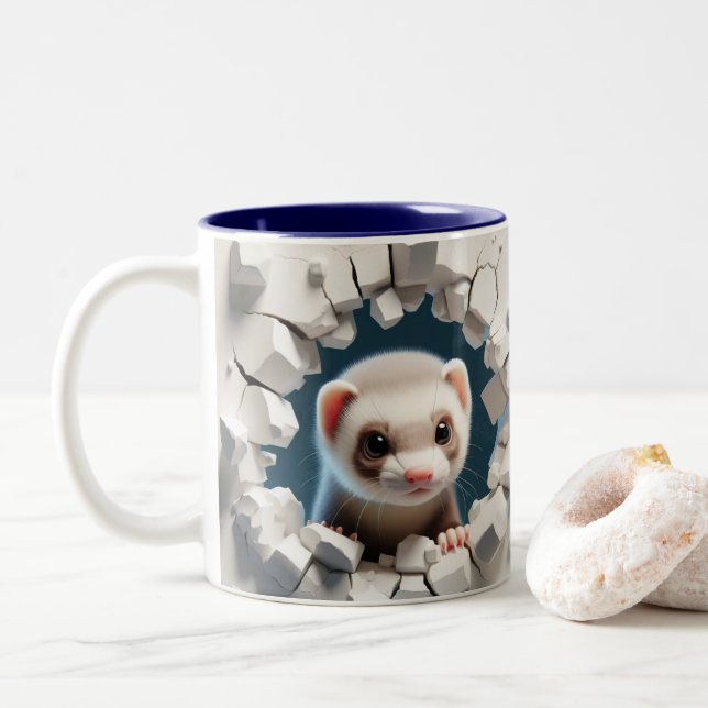3D Cute Baby Ferret Hot Cocoa Coffee Animals Two-Tone Coffee Mug (With Donut)