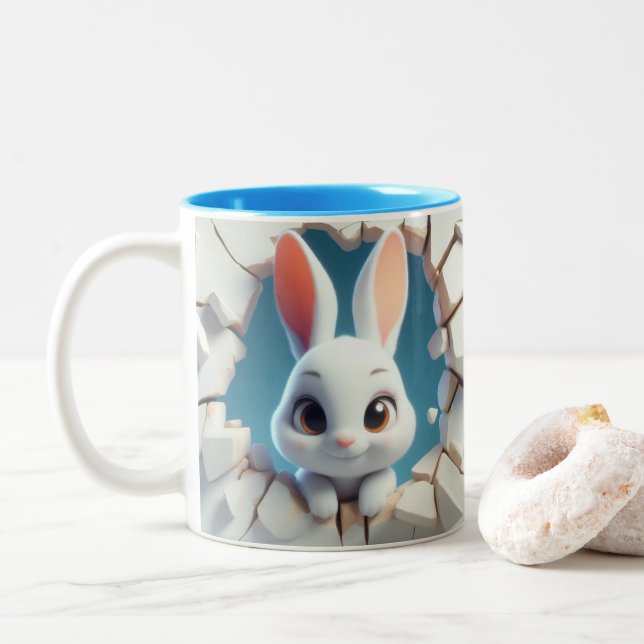 3D Cute Baby Rabbit Hot Cocoa Coffee Animals Two-Tone Coffee Mug (With Donut)