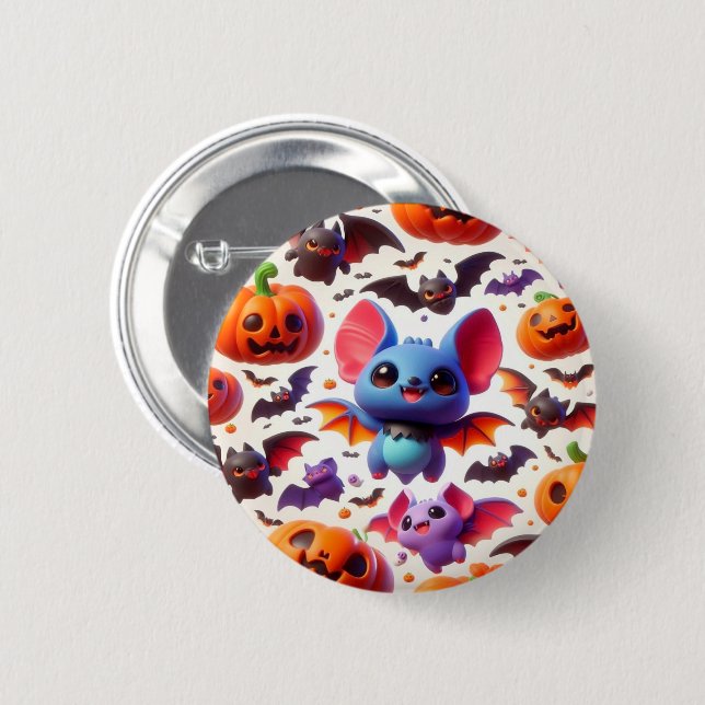 3D cute bats halloween 2 Inch Round Button (Front & Back)