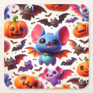 3D cute bats halloween Square Paper Coaster