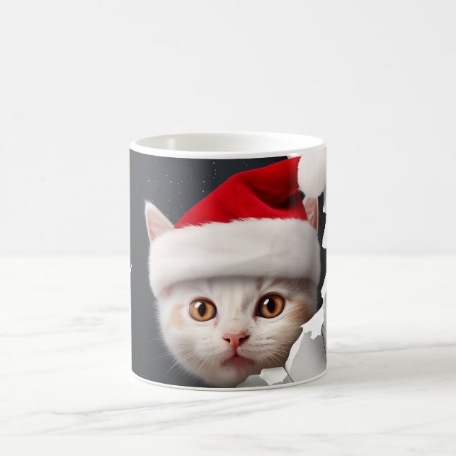 3D Cute Kitten with Santa Hat Coffee Mug (Center)