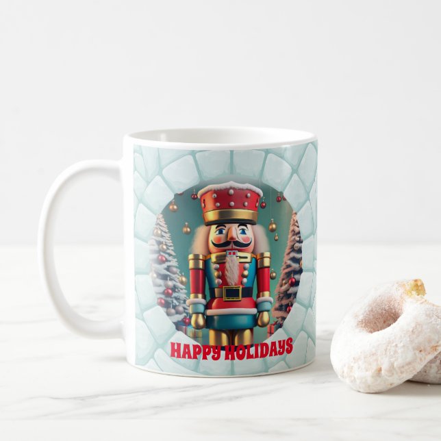 3D Cute Nutcracker Happy Holidays Christmas Coffee Mug (With Donut)