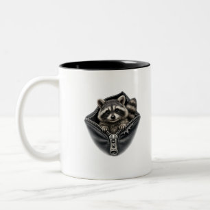 3D Cute Raccoon In Pocket Two Tone Coffee Mug