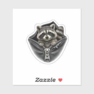 3D Cute Raccoon In Zipper Pocket Vinyl Sticker