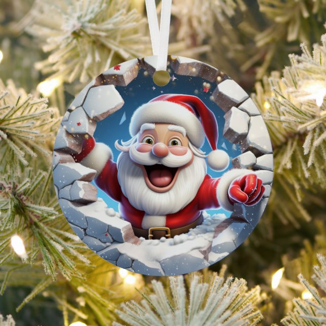 3D Cute Santa Festive Winter Christmas Metal Ornament (Insitu)