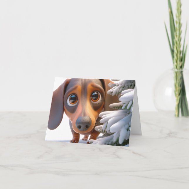 3D Dachshund Animated Christmas Card (Front)