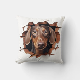 3D Dachshund Cracked Hole Throw Pillow