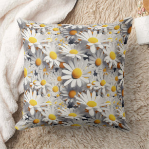 3d daisies white and yellow throw pillow
