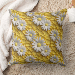 3d daisies white and yellow throw pillow