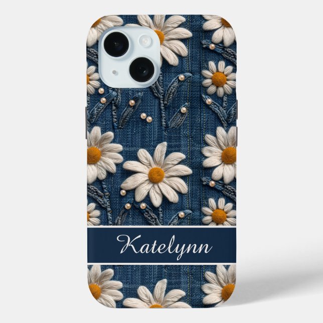 3D Daisy Denim Phone Case (Back)