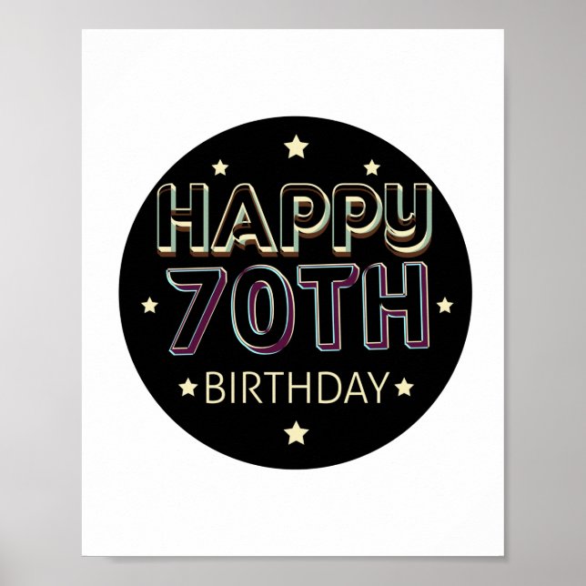 3d dark colourful round happy 70th birthday poster (Front)