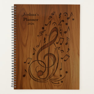 3D Debossed Clef Musical Notes on Wood Planner