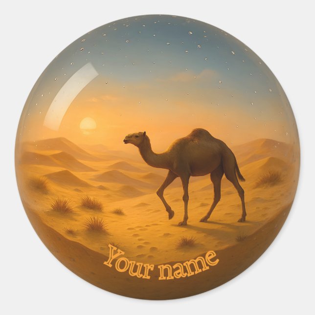 3D Desert Camel Glass Sphere Sticker (Front)