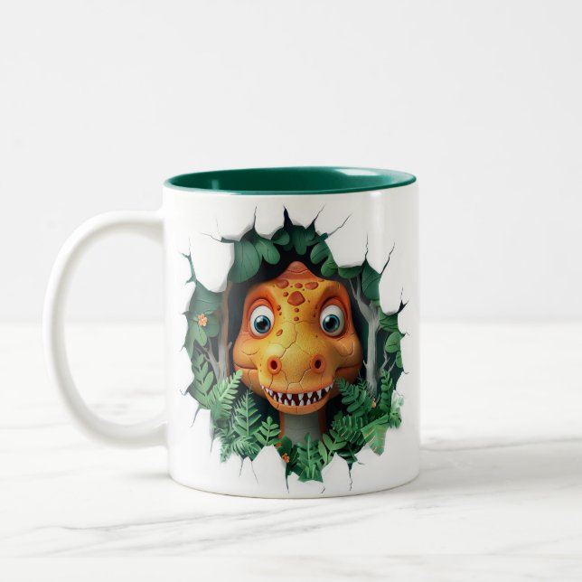 3D Dinosaur Hot Cocoa Kids Two-Tone Coffee Mug (Left)