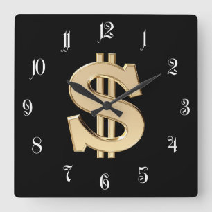 3D dollar sign Square Wall Clock