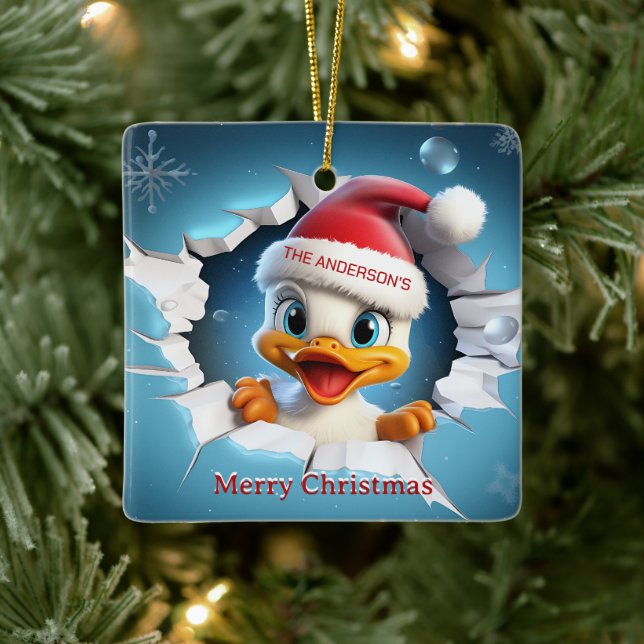 3D Duck Christmas Ceramic Ornament (Tree)