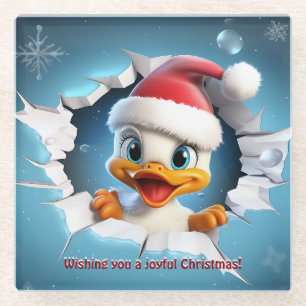 3D Duck Christmas Glass Coaster