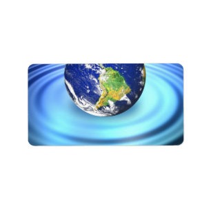 3D Earth Floating on Water Ripples Label