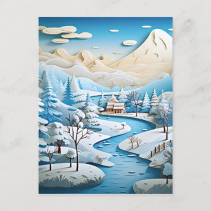 3D Effect Abstract Winter Background Postcard