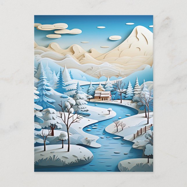 3D Effect Abstract Winter Background Postcard (Front)
