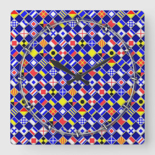 3D Effect Checkered Nautical Flag tiles Pattern Square Wall Clock