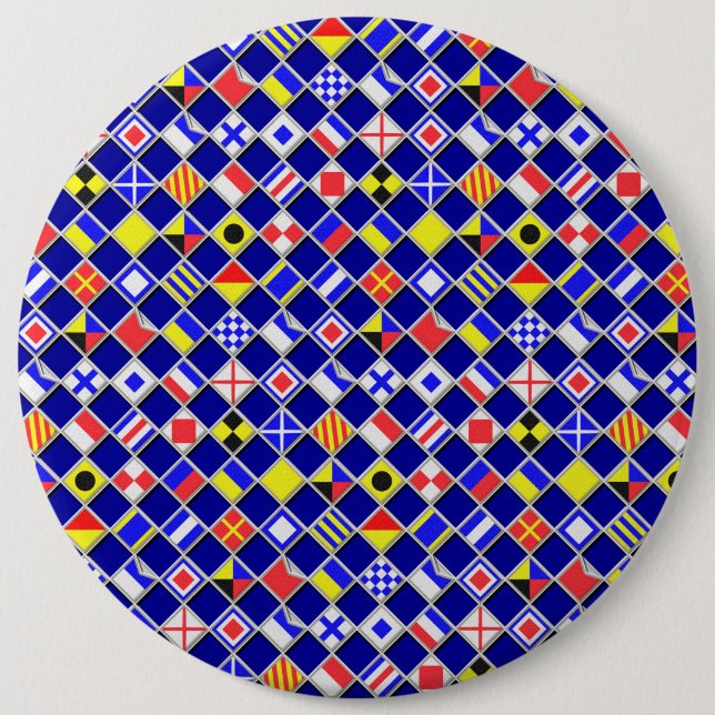 3D Effect Chequered Nautical Flag tiles Decor 6 Inch Round Button (Front)