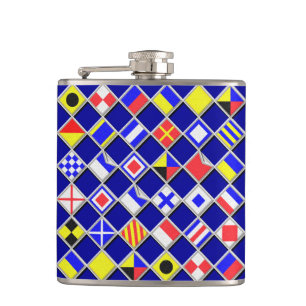 3D Effect Chequered Nautical Flag tiles Motif Hip Flask